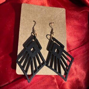 these are laser cut wooden art deco  geometric dangle earring